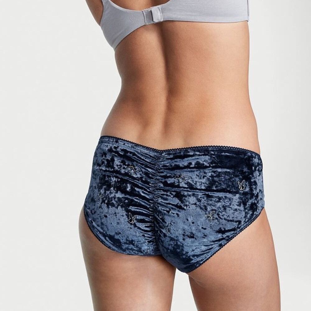 Victoria’s Secret Stretch Cotton Ruched Embroidered Cotton Hiphugger Panty Navy