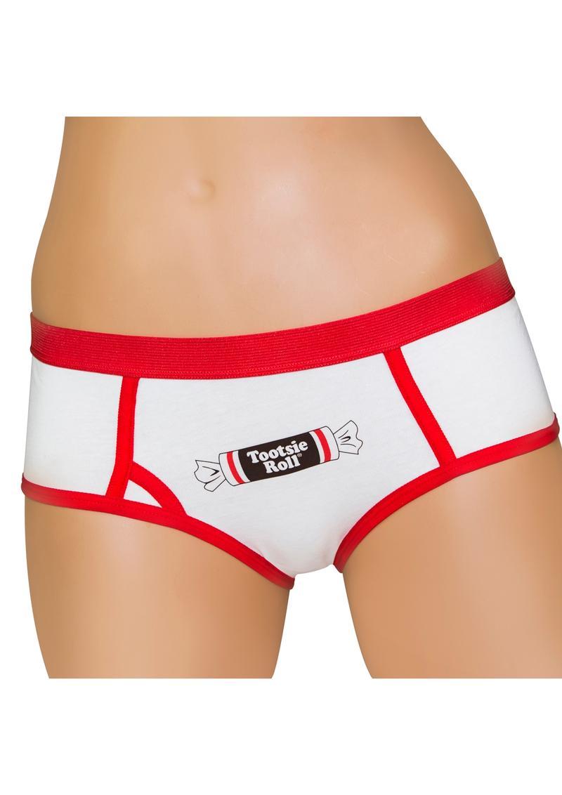 Tootsie Roll BoyShort Small Candy Panties White Red Classic Logo Lingerie Gift