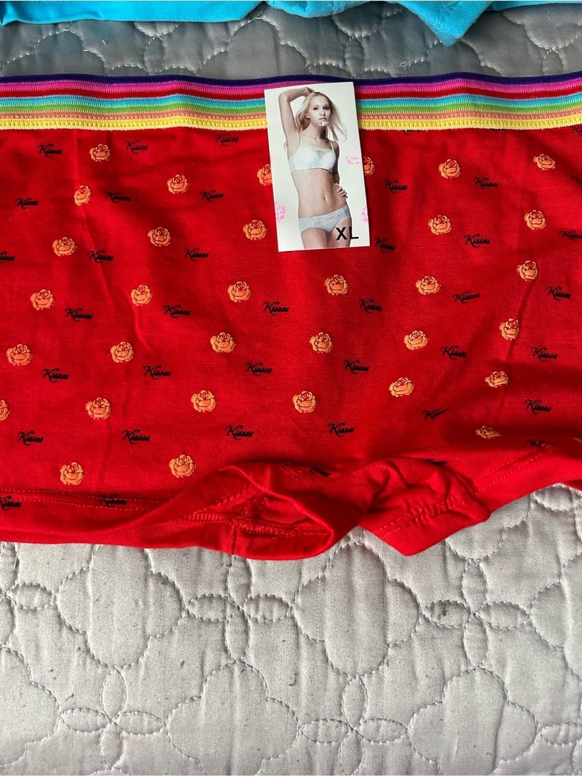 Kiss Women’s Turquoise & Red Boyshort Panties with Rainbow Waistband 2pk size XL
