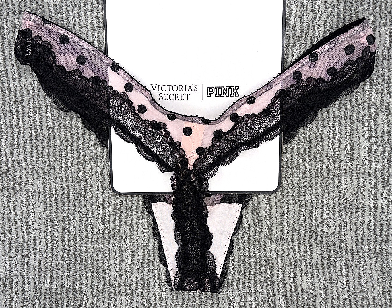 Victoria’s Secret Very Sexy NWT XXL Pink Polka Dot Sheer Mesh Thong Panty