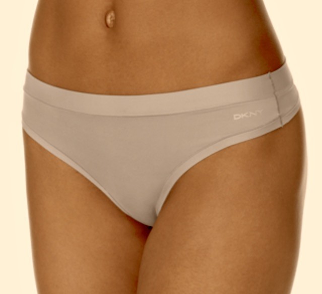 DKNY Fusion Microfiber Skinny Dip Nude Thong Panty NEW Womens Sz L 7 DK8131