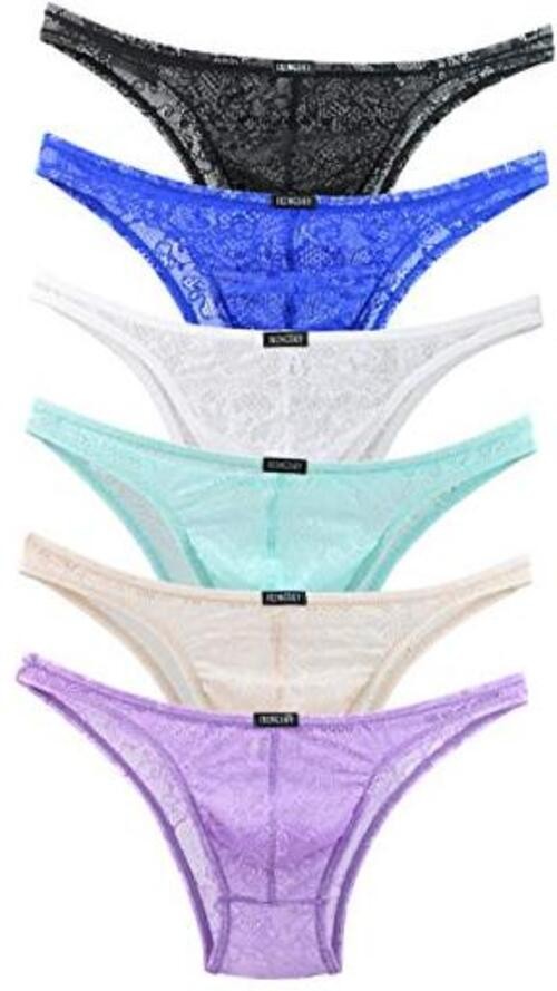 Men’s Sexy Brazilian Underwear Lace Pouch Bikini Under Panties Medium 6 Pack