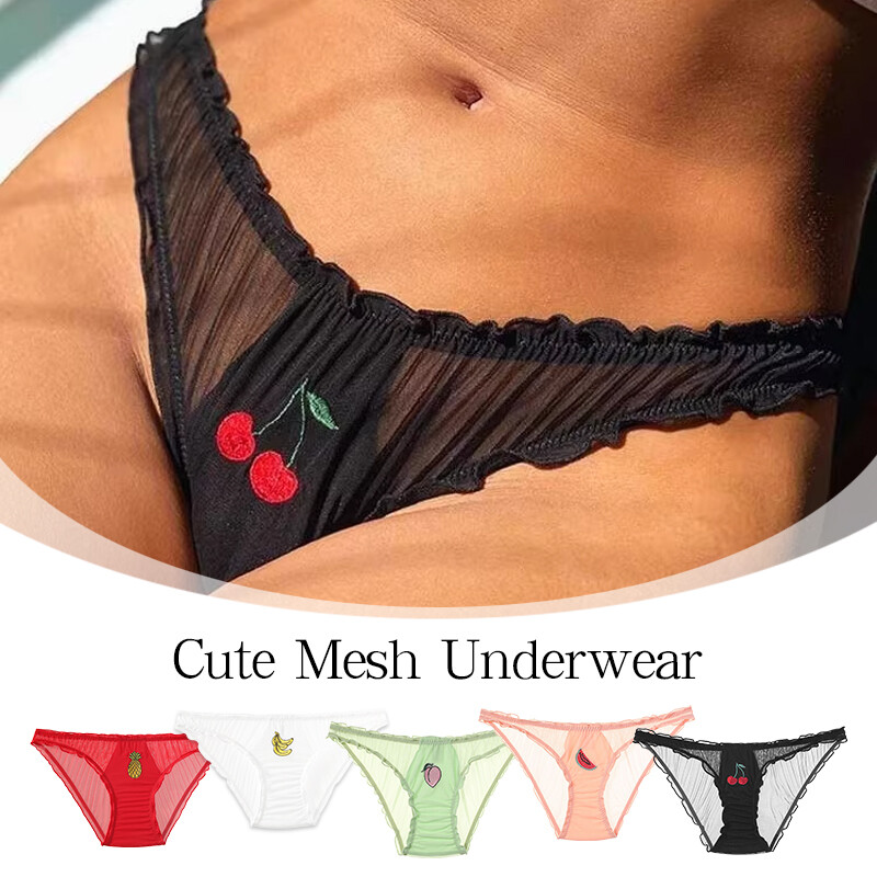 Cute Mesh Underwear Women Sexy Lace Low-waist Pantie Perspective Triangle Pants.