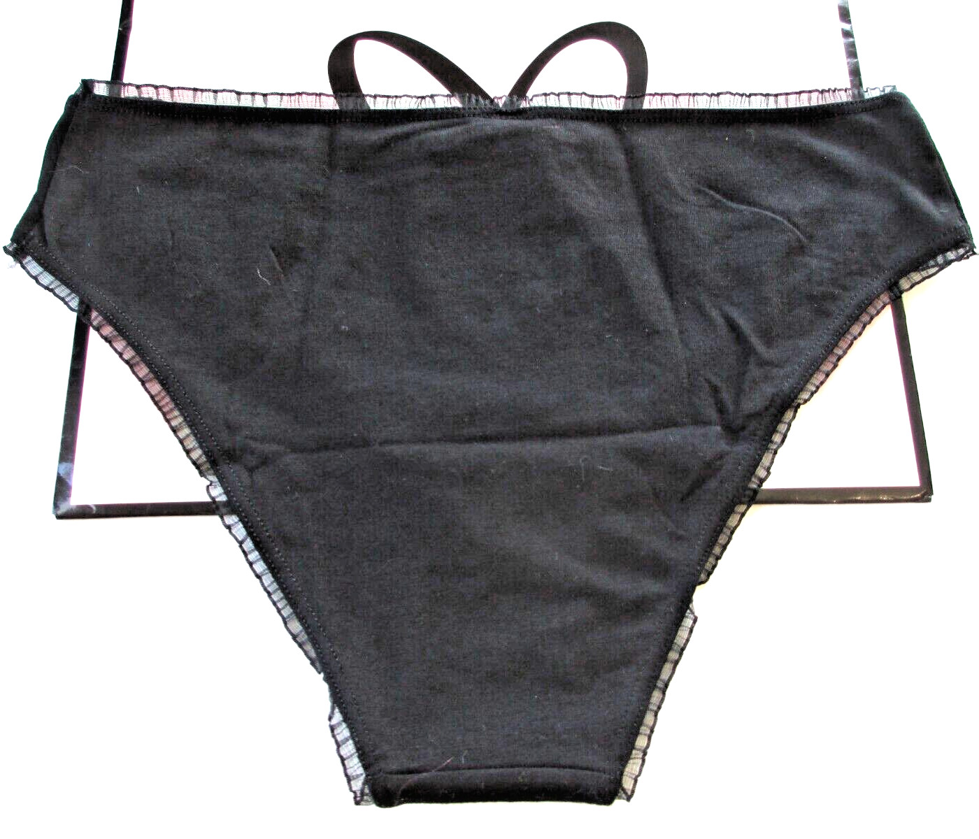VICTORIA’S SECRET PINK Cotton Cheeky Panty XL Black NWT Mesh Heart VS Ruffle
