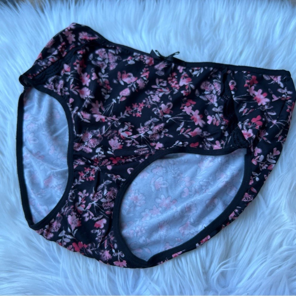 Black and Pink Floral High Rise Hip Hugger Panties