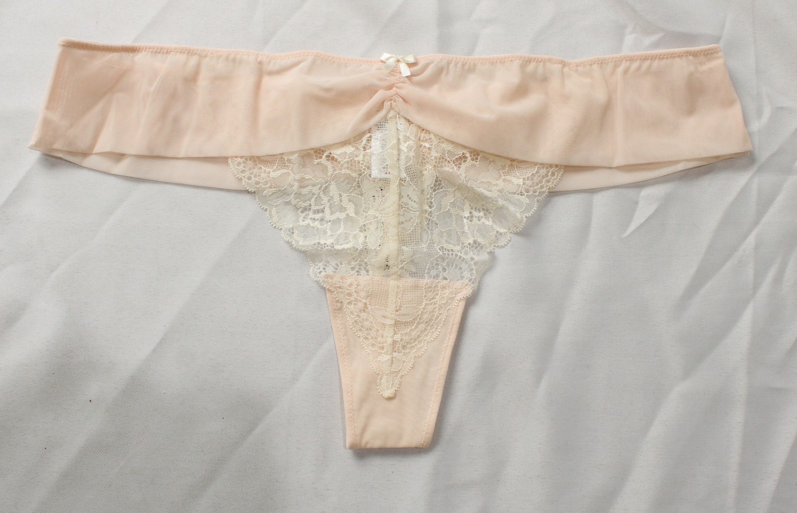 Adore Me Women’s Mesh Lace Detail Thong Panties BL1 Bridal Blush Size XL NWT