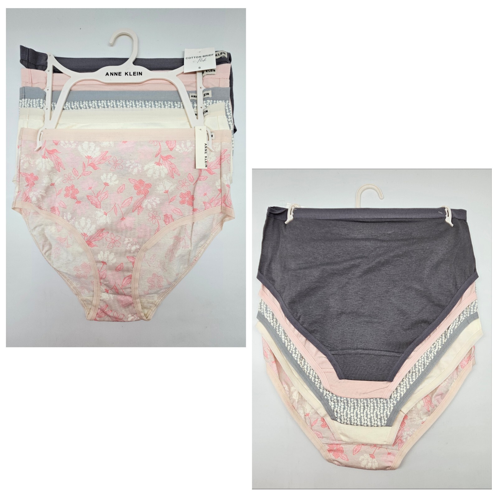 ANNE KLEIN 5 Pack Women’s Large Cotton Brief Panties Gray Beige Cream Pink