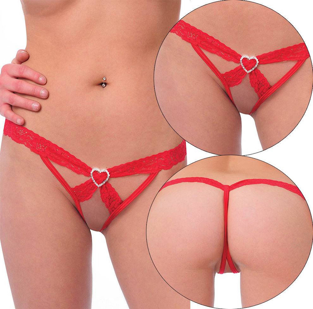 Women Ladies G-string Briefs Crotchless Panties Heart Thongs Lingerie Underwear