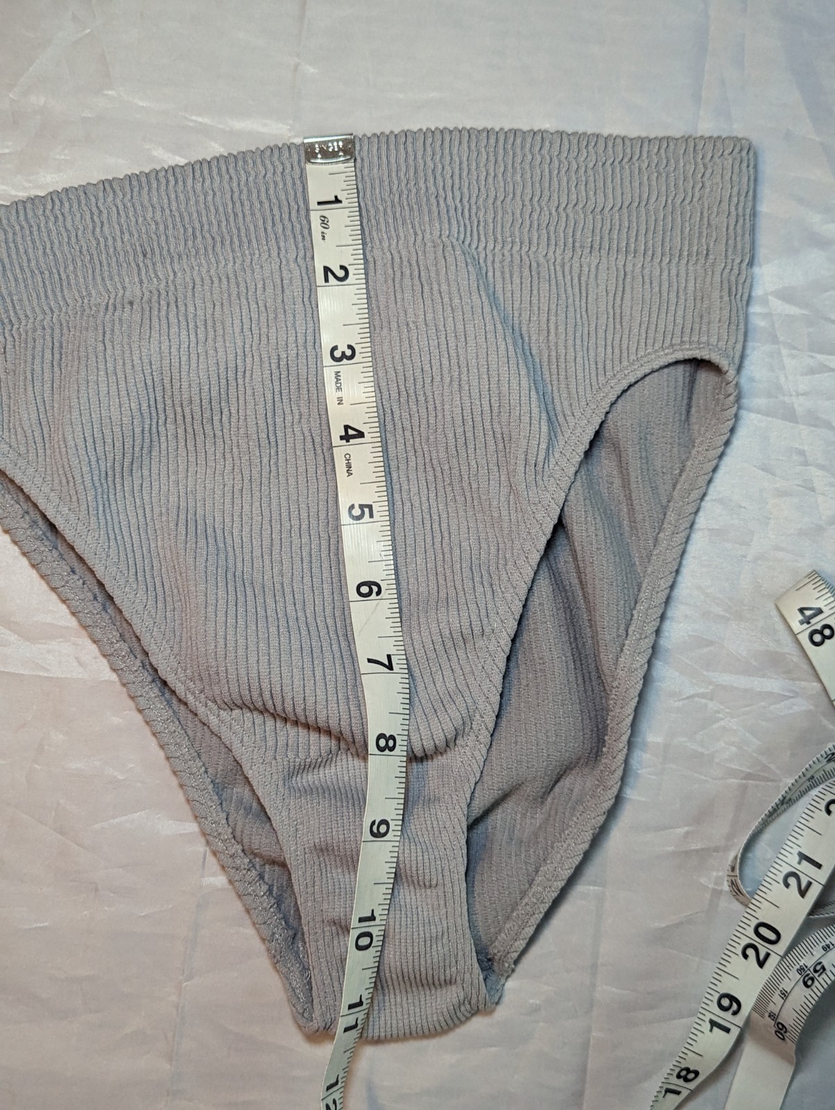 NWT AERIE High Cut Bikini Pantie Underwear Sz L Light Gray Ribbed