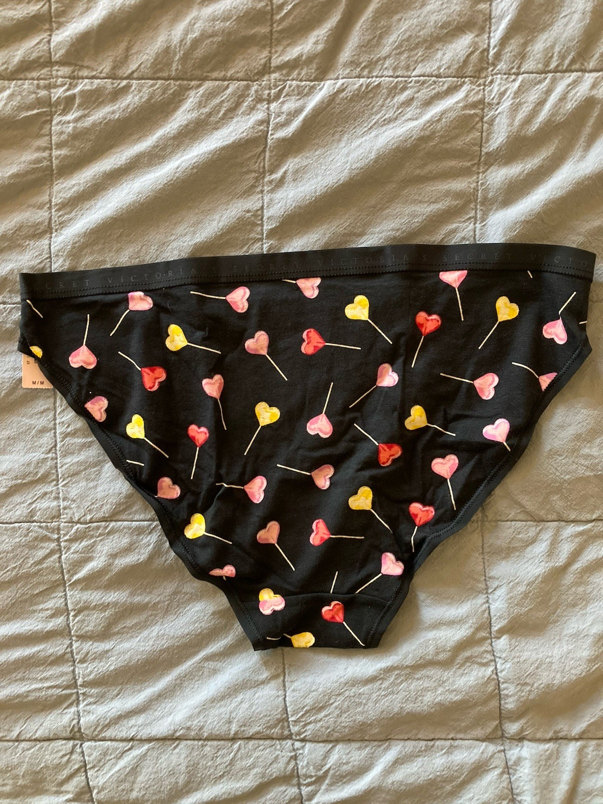 NWT Victoria’s Secret Bikini Panties Black Lollipop Heart Print Size Medium
