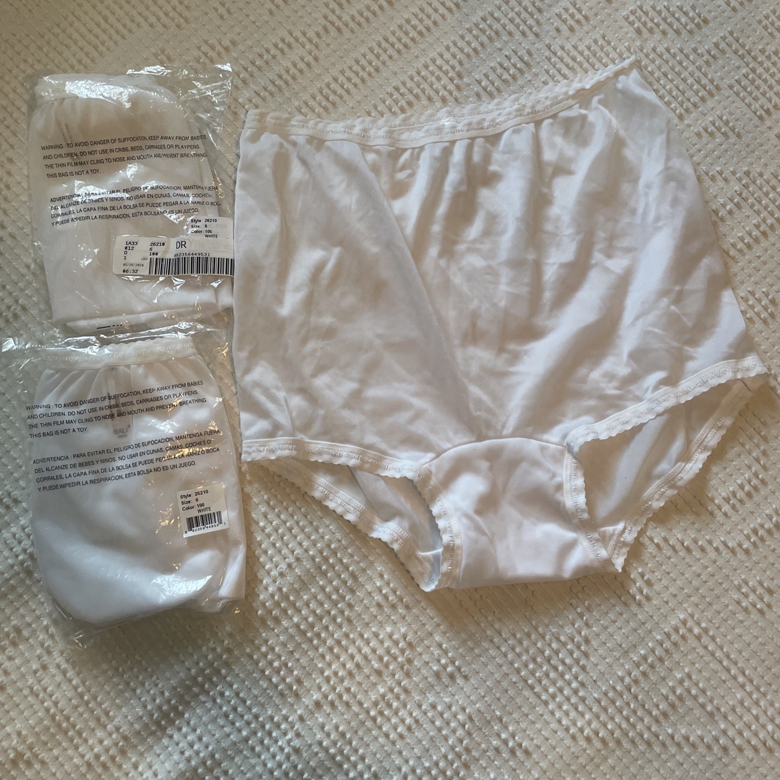 Lot Of 3 Bali White Brief Panty Panties NIP 26210 Medium ~ 6