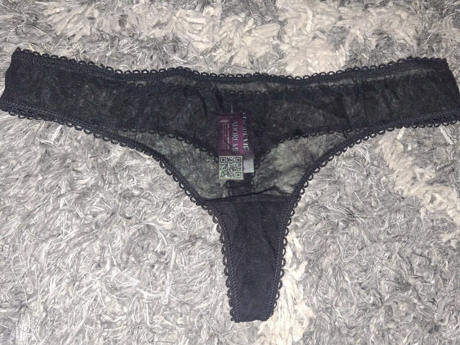 Adore Me/VS Cat Embroidered Bk Thong Panty NEW Large Black