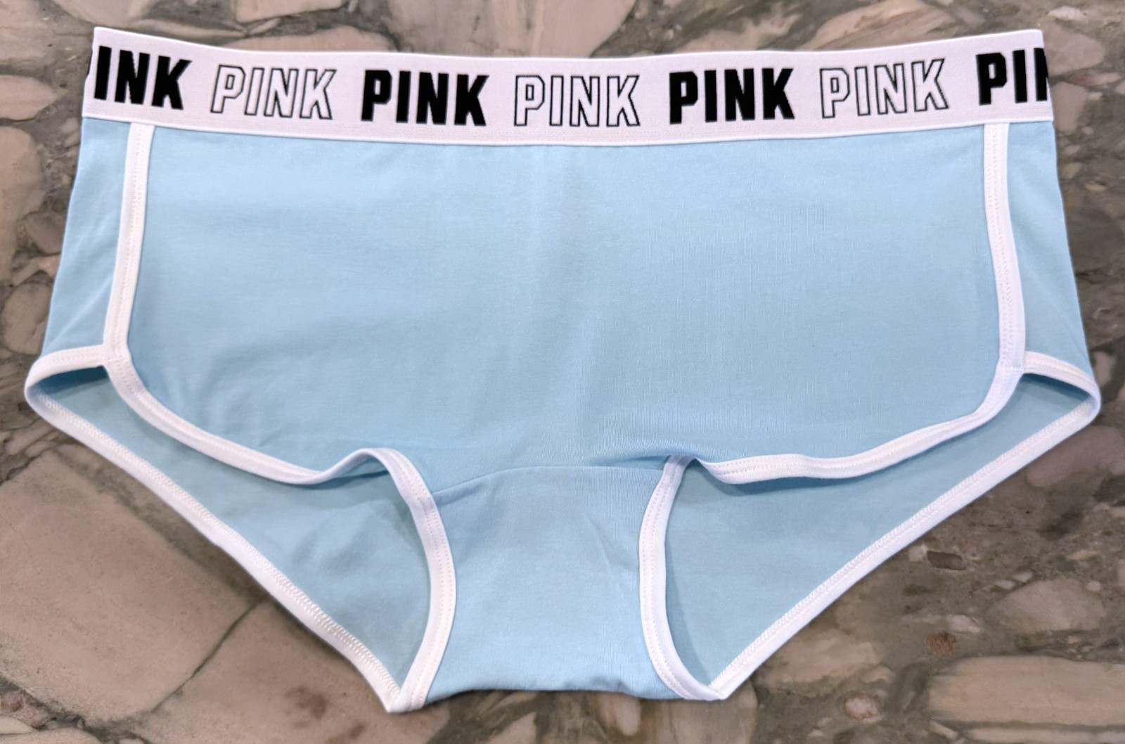 NEW Victoria Secret PINK BLOCK LOGO Cotton Trim Boyshort – Blue Breeze – XXL