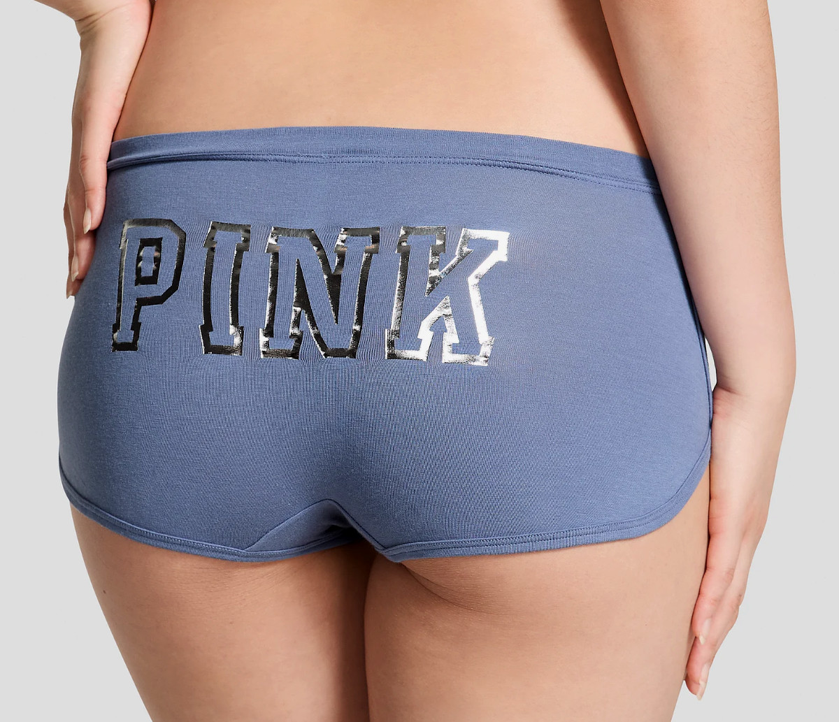 Victoria’s Secret Pink Bling Dorm Boyshort Panties Dusty Iris Foil Logo L XL NWT