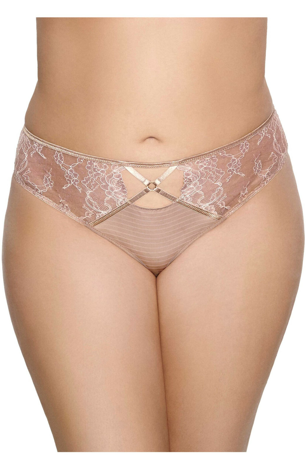 Ashley Graham Plus Size Crisscross Keyhole Lace Thong Panty, Assorted Colors