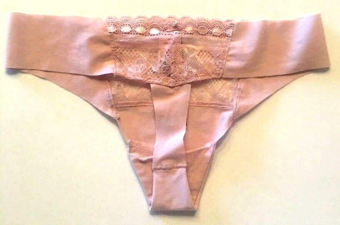 Victorias Secret Body by Victoria Pink Laser Cut Thong Panties Lace Insets SZ XS