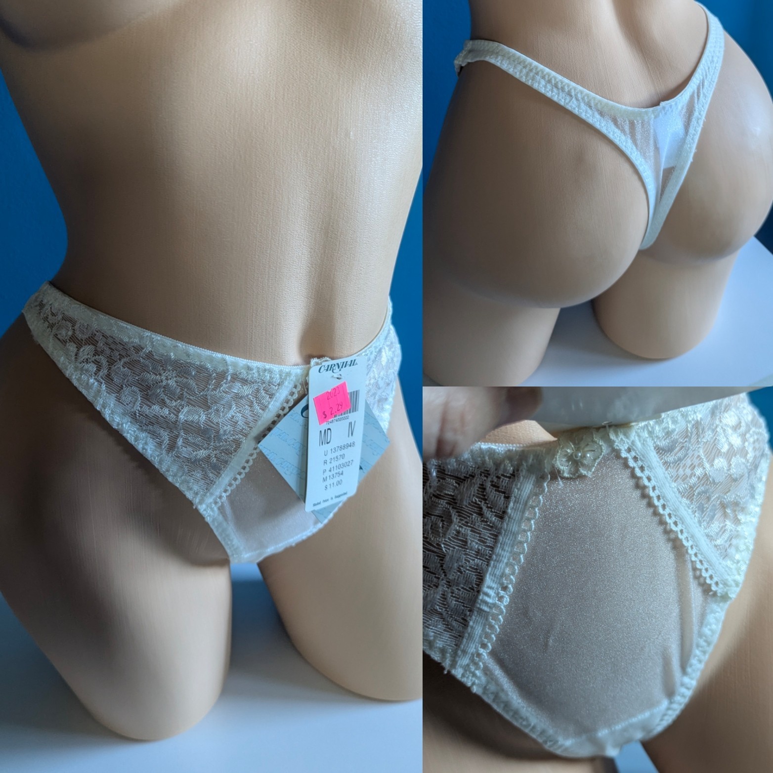 VTG CARNIVAL Second Skin THONG PANTIES M Cream/Ivory NWT 90s/Y2K NWT Bridal