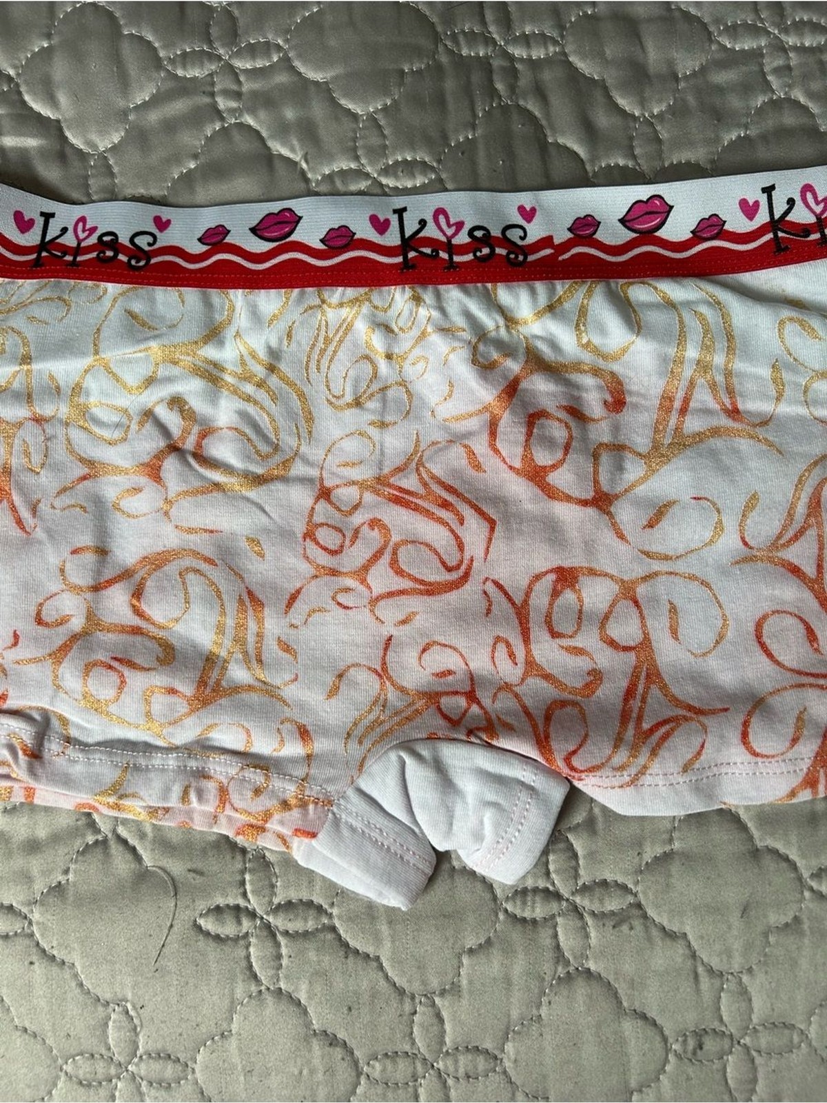 2PK Kiss Boyshorts 1 White with Gold Swirl and 1 Blue with Gold Swirl Size XL