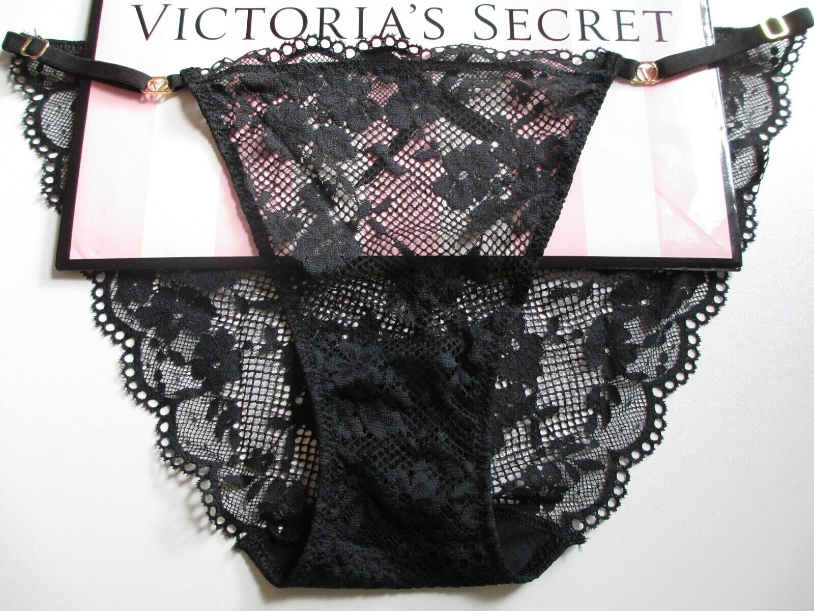 VICTORIA’S SECRET DREAM ANGELS String Bikini Panty S M Black NWT Fishnet Lace VS