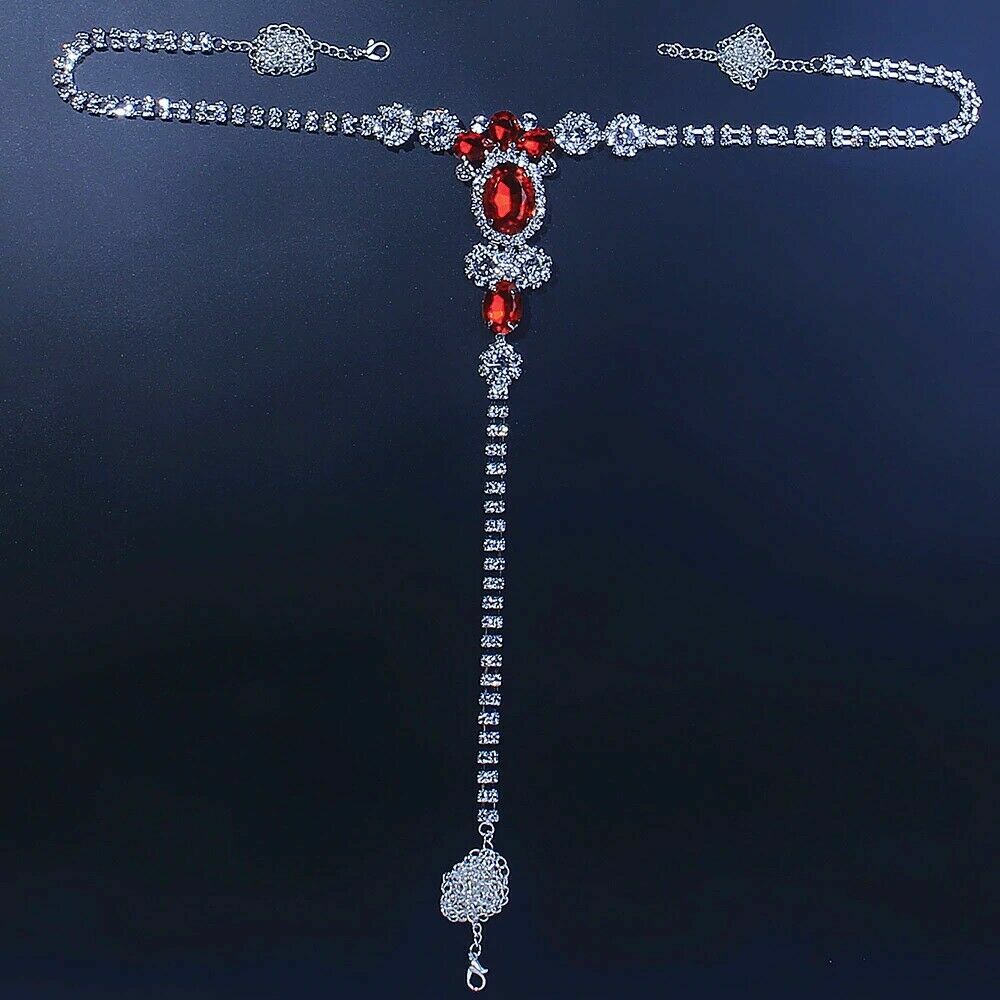 New Sexy Silver Color Rhinestone Underwear Chain Red Crystal Thong Panties
