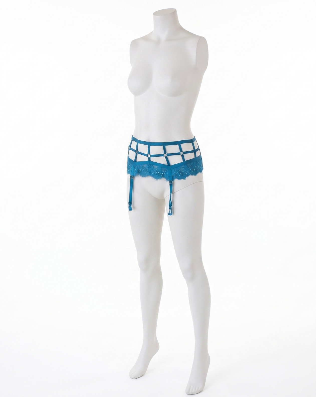 Victoria Secret Garter Belt Shimmer Strappy Cage Look Teal Beaded M L $48 Whimsy