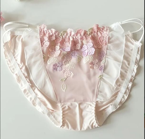 HOT! Japanese style soft silky feel satin lace tanga panties embroidered sissy