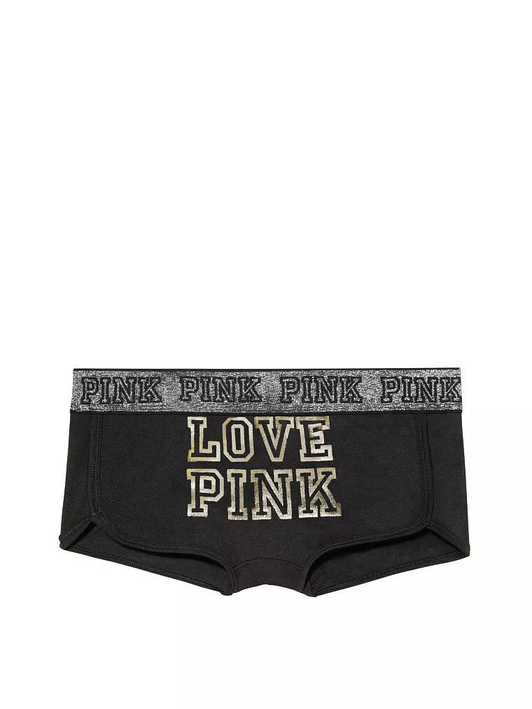 Victoria’s Secret PINK Logo Boyshort Panty Black/Gold Print *select size*