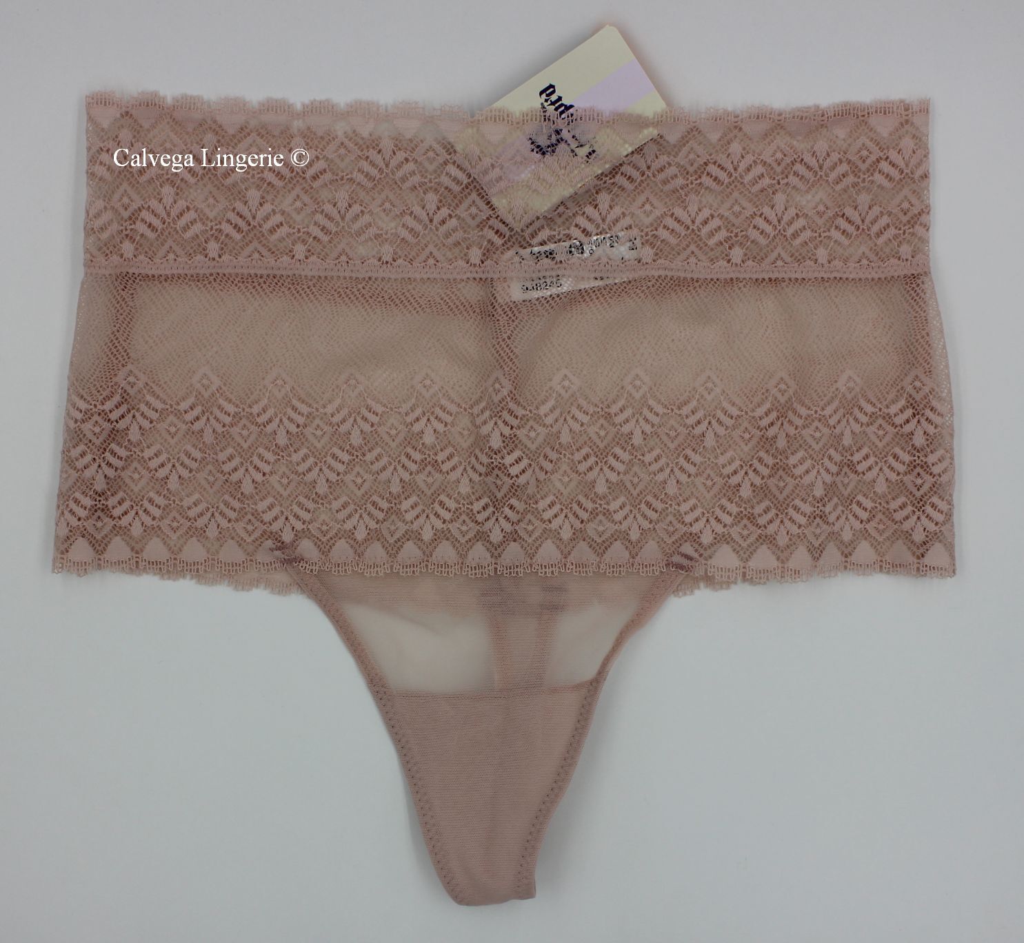NWT B.Tempt’d 948245 “Net Perfection” Hi-Waist Lace / Mesh Thong, Beige (278)
