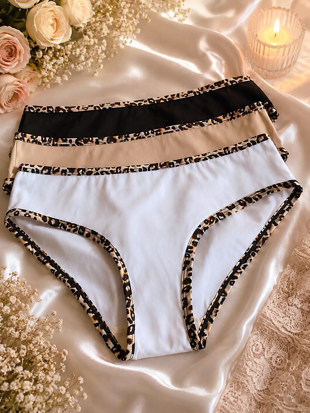 Women’s Stretch Briefs Panties Solid Animal Print Rims Breathable 3pk Large