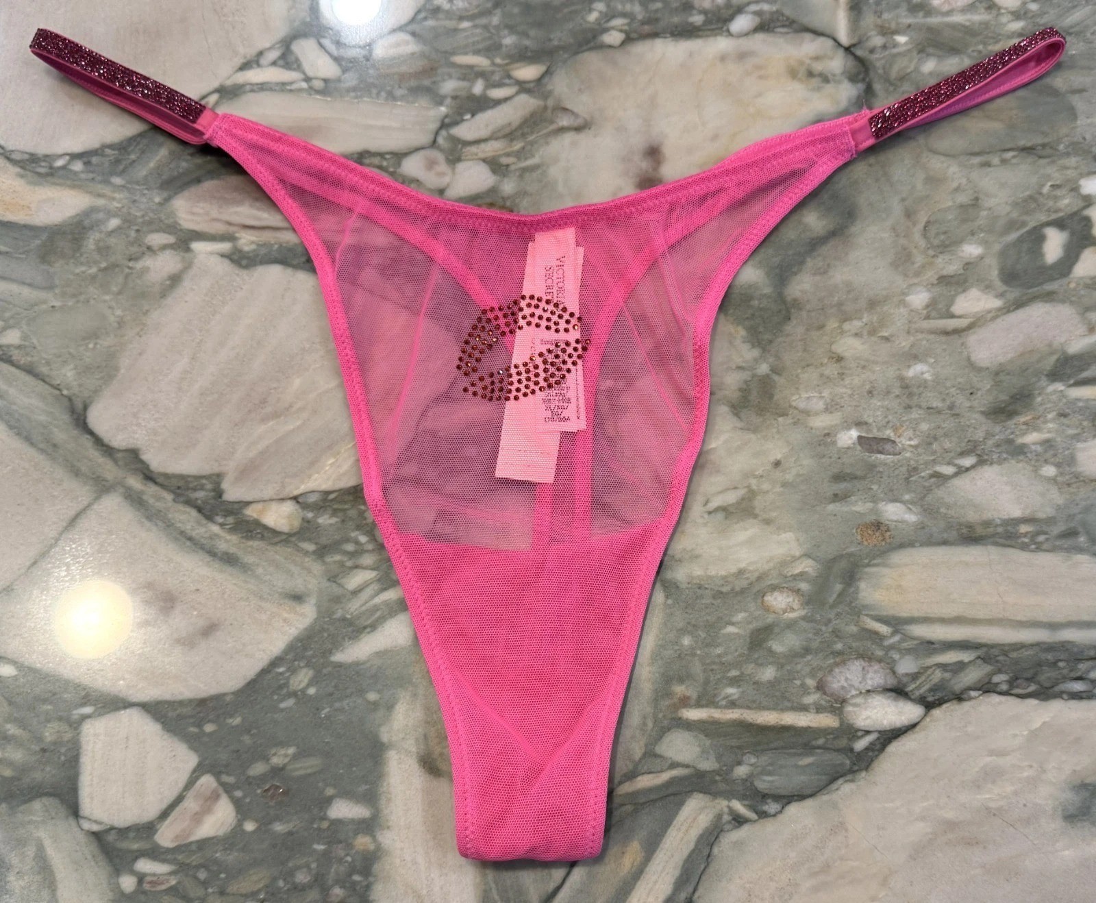 EW Victoria Secret Very Sexy Shine Strap Mesh Thong – Fuchsia Frenzy LIP – XL