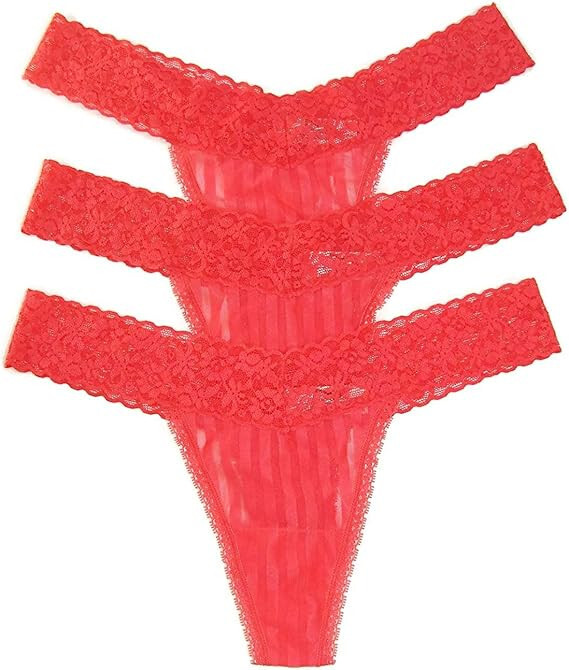 Maidenform Womens Lace Striped Thong Panty-Color:Red-Size: One Size