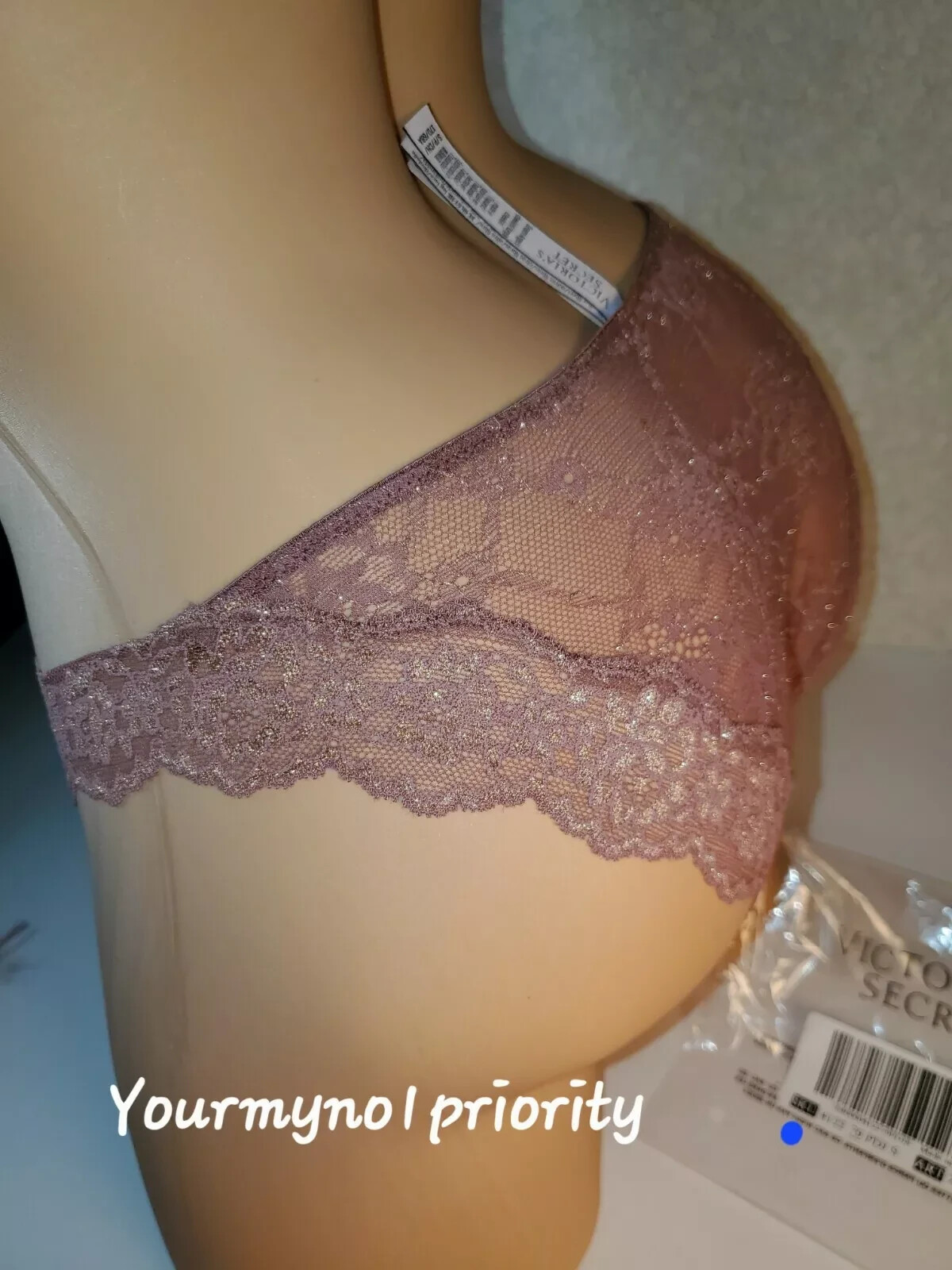 Victoria Secret Dream Angel BLING Gold Shimmer Lace Cheekini Tanga Rose Panty