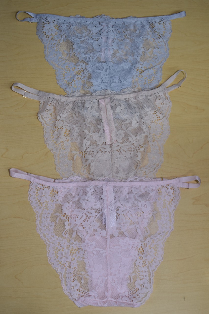 3 Victoria’s Secret Pink Gray Cream Dream Angels Mini String Bikini Panty XL Lot