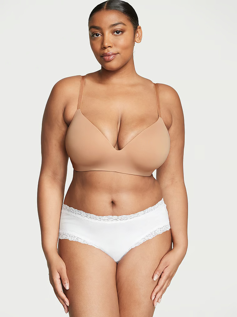 L Bright White Victoria’s Secret Stretch Cotton Lace-Waist & Leg Cheeky Pantie