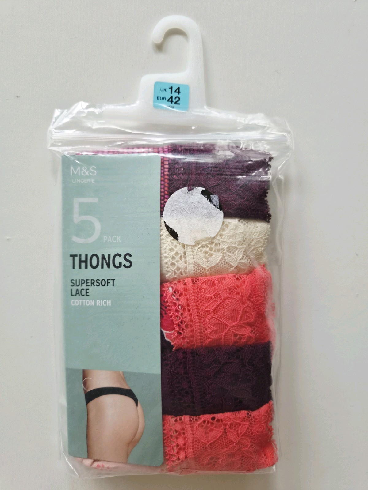 M&S SIZE 14 LACE THONGS NEW 5 PACK MARKS AND SPENCER KNICKERS SUPERSOFT