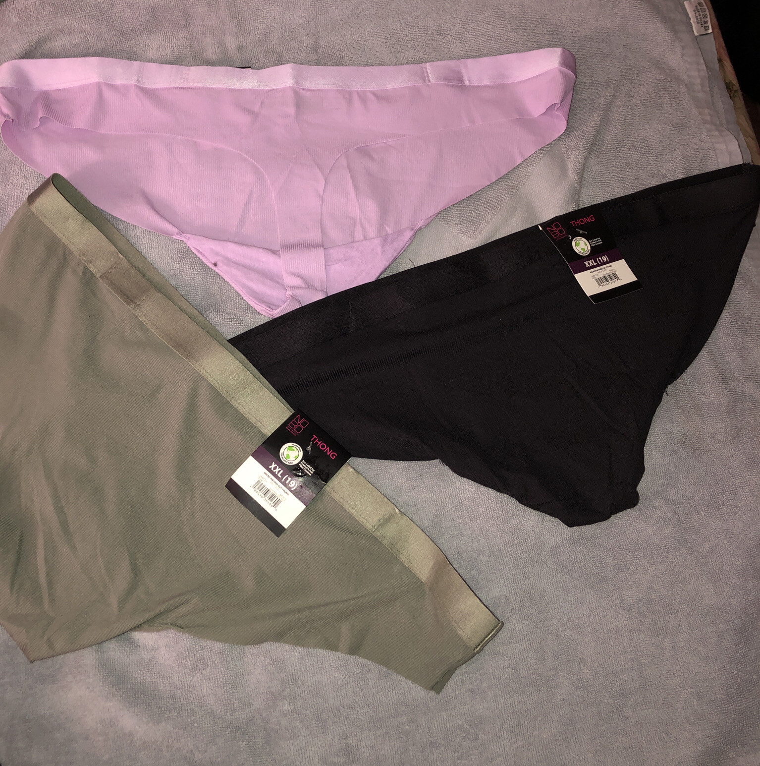 3 Pairs No Boundaries Banded Thong Panties Size XXL 9 black purple green