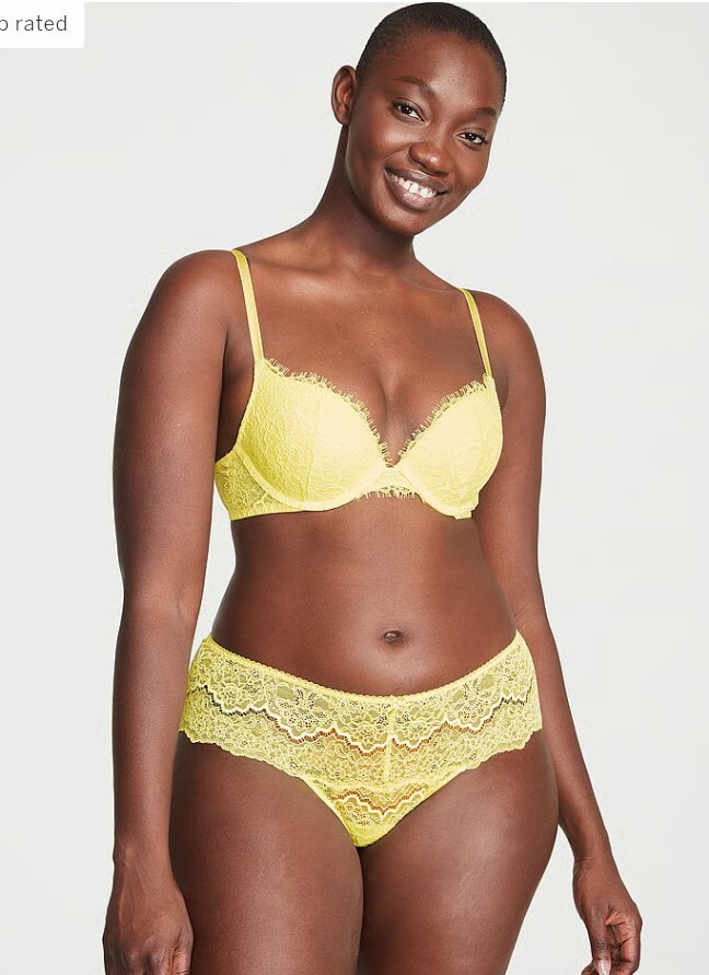Victoria Secret Dream Angels Floral Lace Hipster Thong Panty (Lemon Citron)-XS