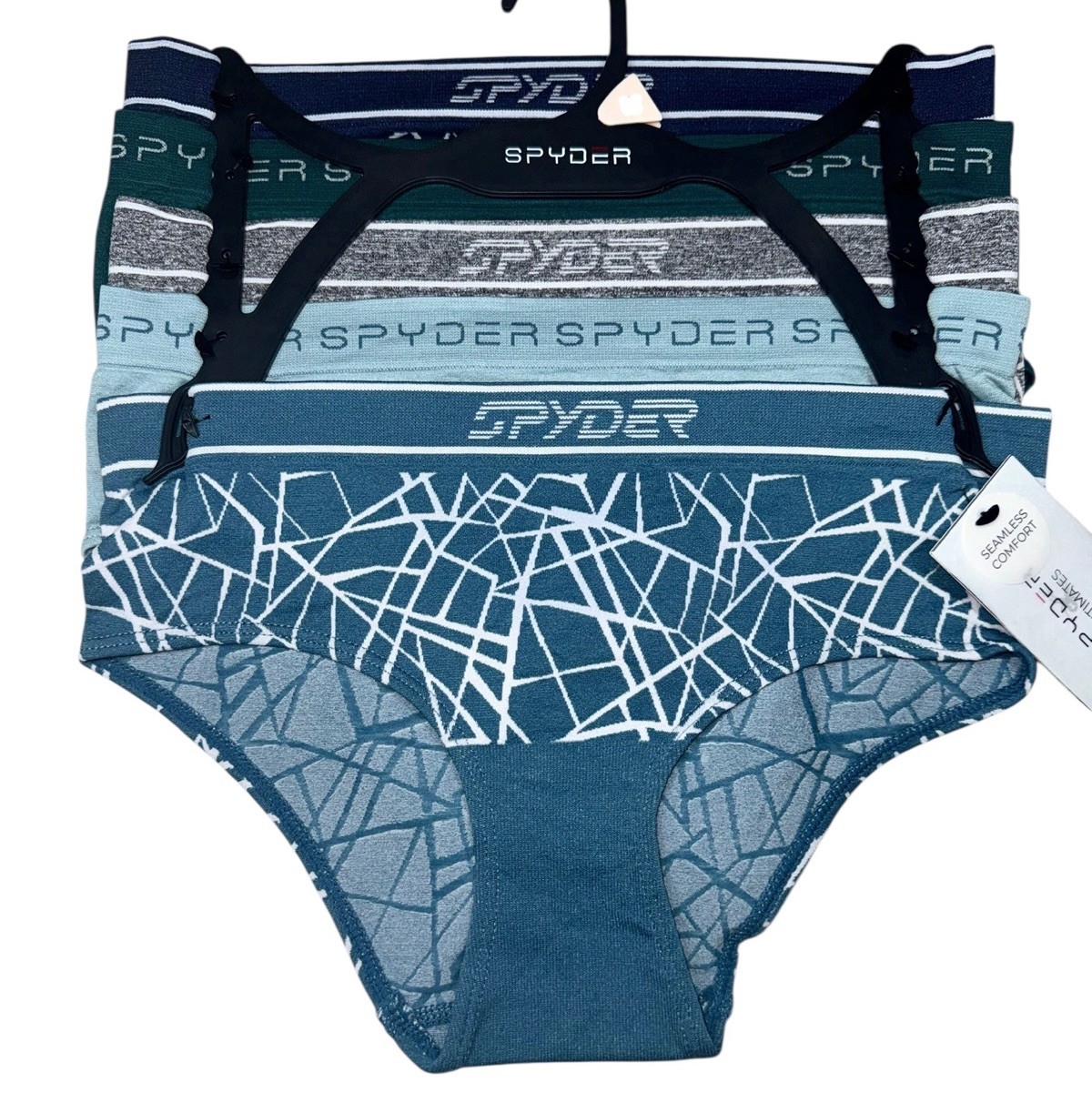 SPYDER Womens 5 Pack Blue Gray Green Hipster Panty Nylon Polyester Blend Size XL
