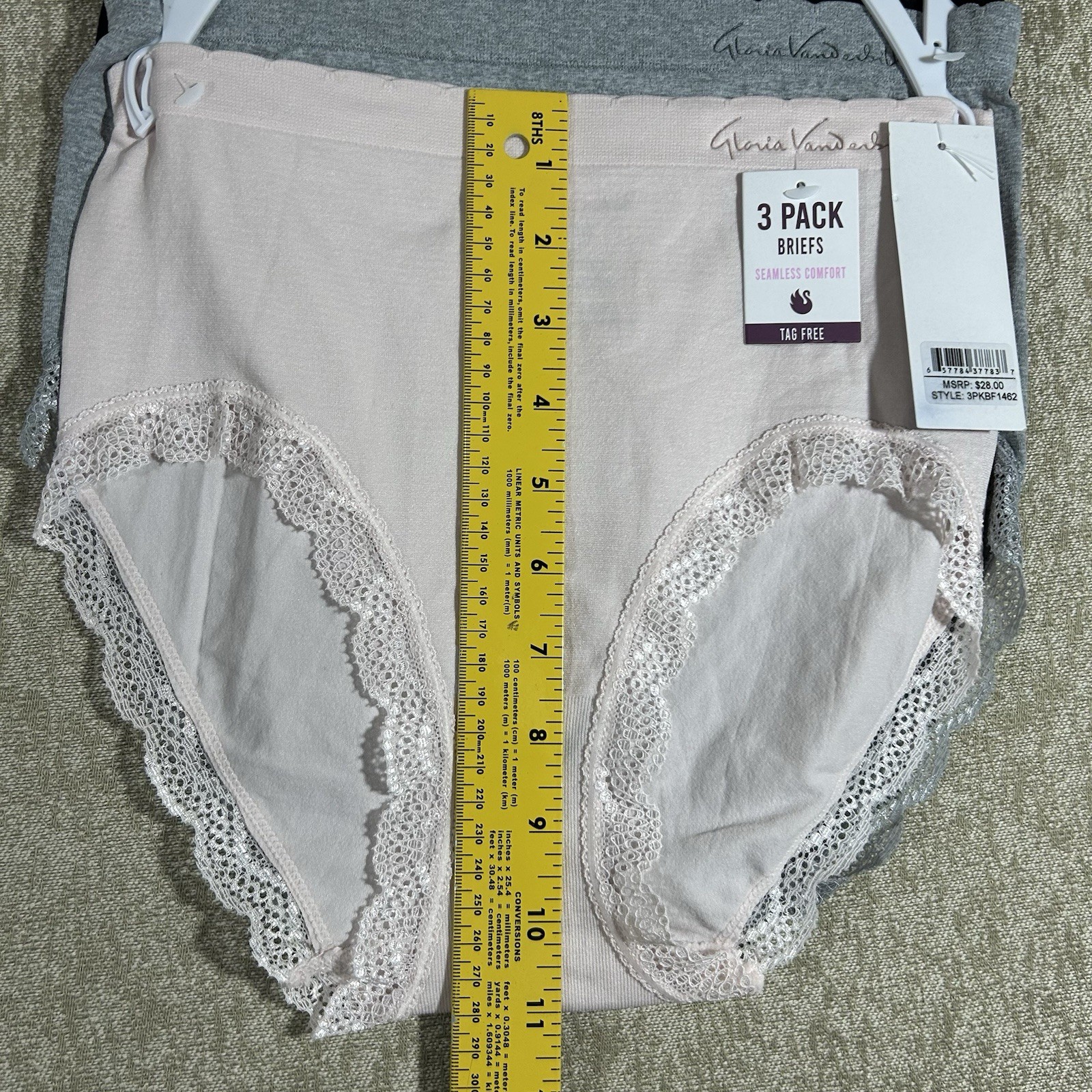Gloria Vanderbilt 3 Pack Briefs Women M Seamless Lace Trim Solid Pink Gray Black