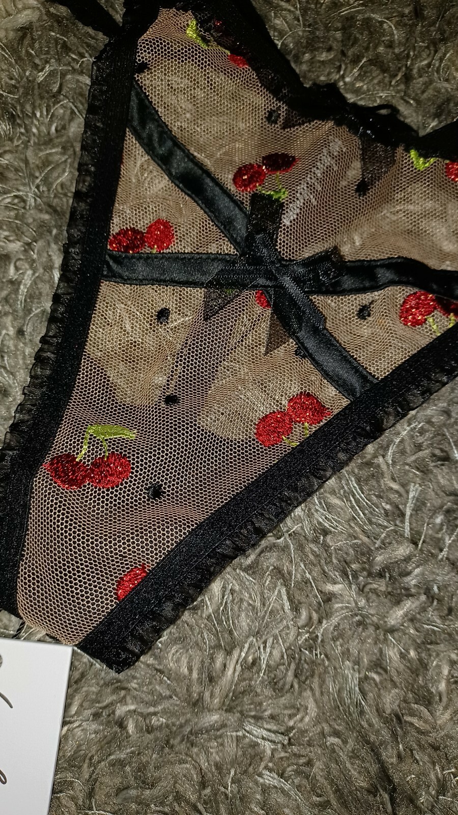 New VS/love for lemons embroidered strappy v string large glitter cherries