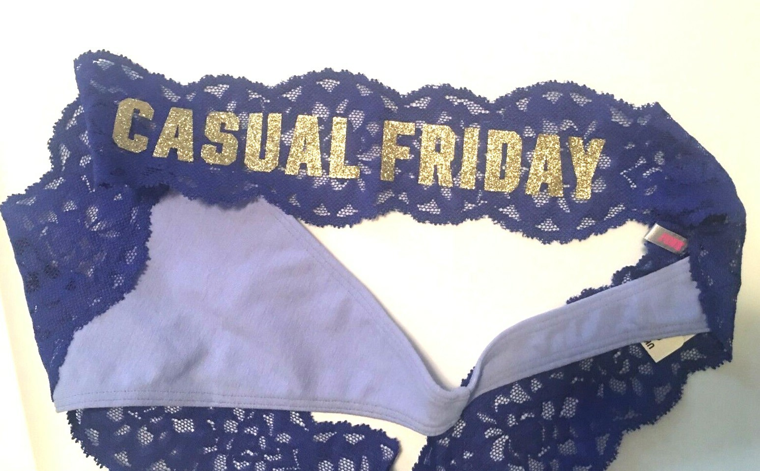 Victorias Secret Blue Casual Friday Thong Panties Size L Floral Lace Cotton NWT