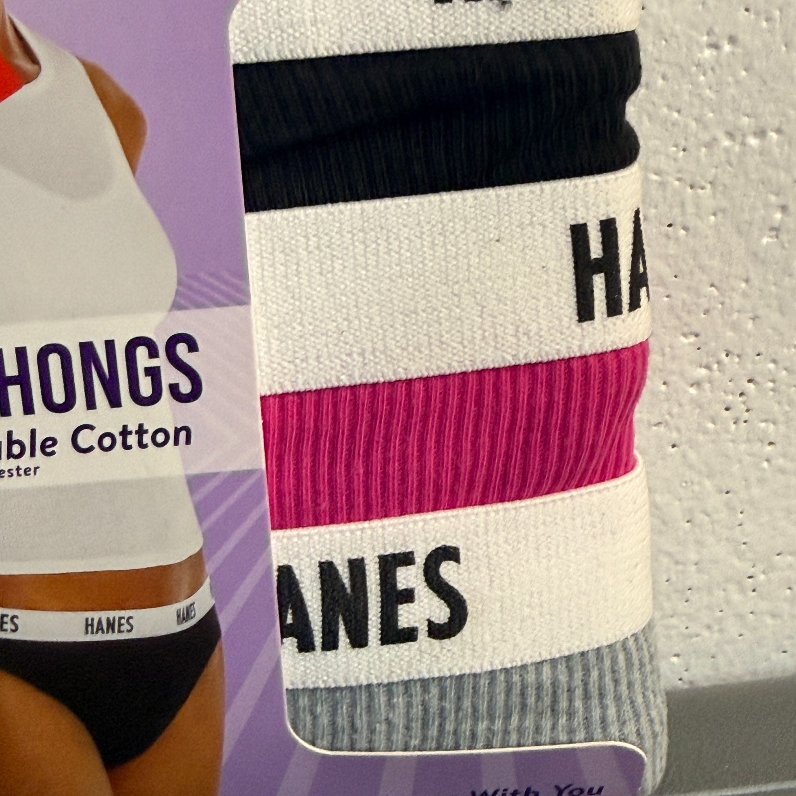 HANES Women’s Large (7) Stretch Ribbed Thong Underwear 3 Pack Waist 40-41 inch