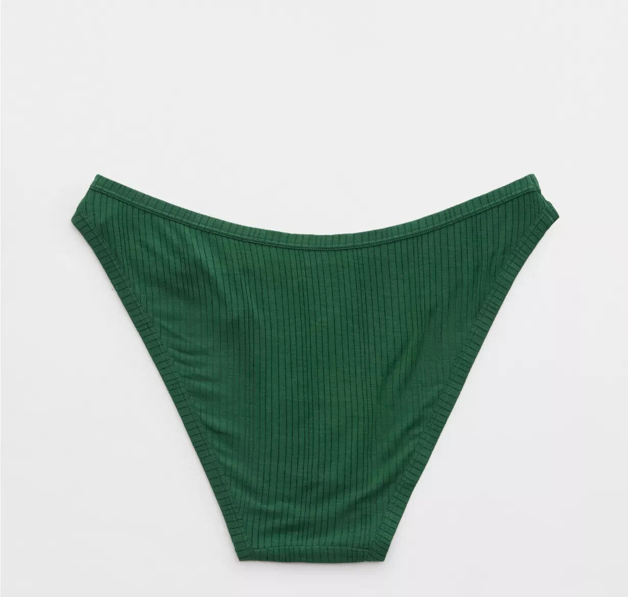 American Eagle Aerie Modal Hi Cut Bikini Panties LARGE Algae Green Rib Silky