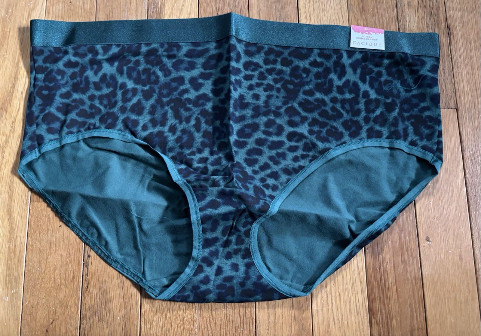 Plus 18/20 Lane Bryant Cacique High Leg Brief Cotton Panty Teal Blue Leopard