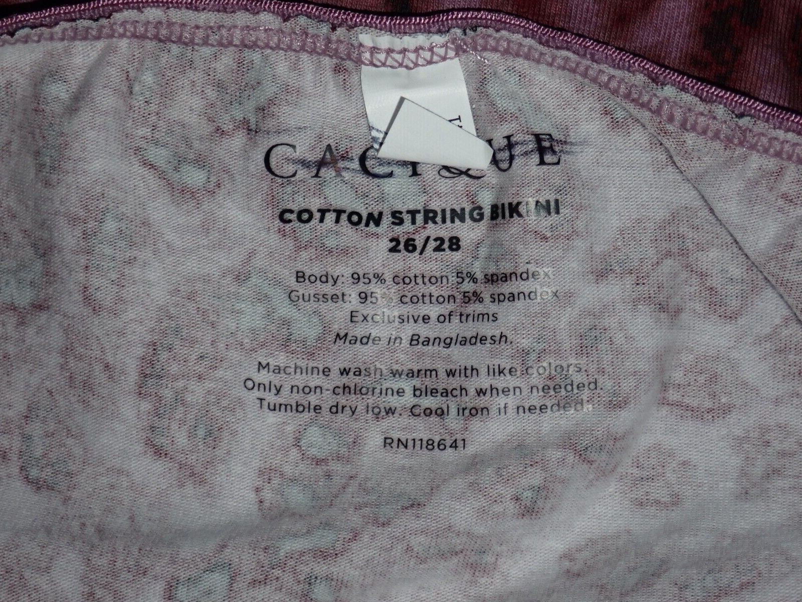 Lane Bryant Cacique 26/28 String Bikini Panties Cotton Purple Mauve Cheetah