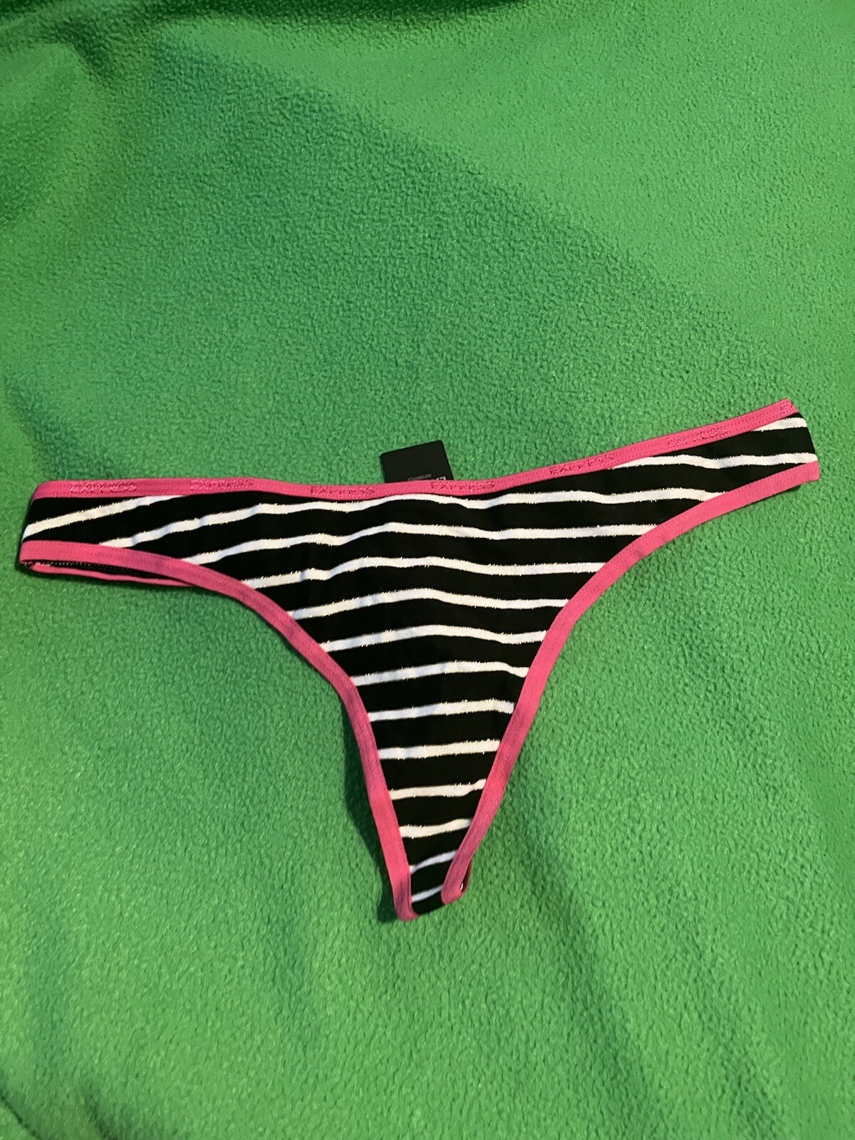VTG EXpress Panties Size MedBlack &White Horizontal Stripes With Pink Trim NEW