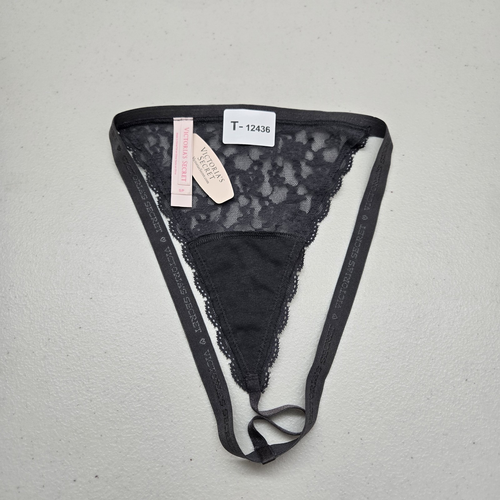 Victoria’s Secret Women Panty S/P Gray Floral V String Lace Logo NWT
