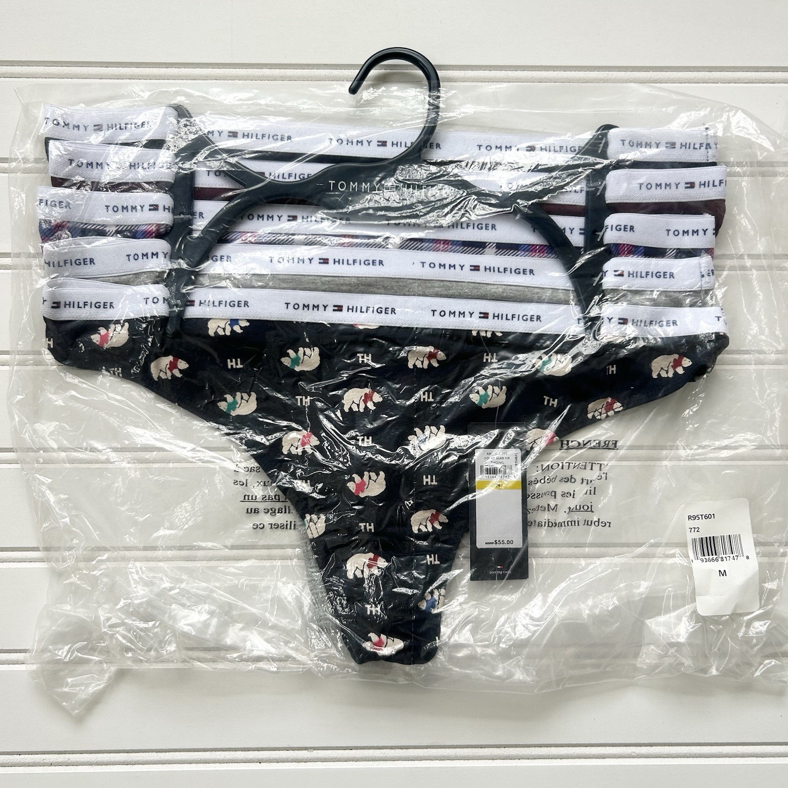 Tommy Hilfiger Women’s Cotton Thong Underwear 5-Pack Medium Panties Polar Bear