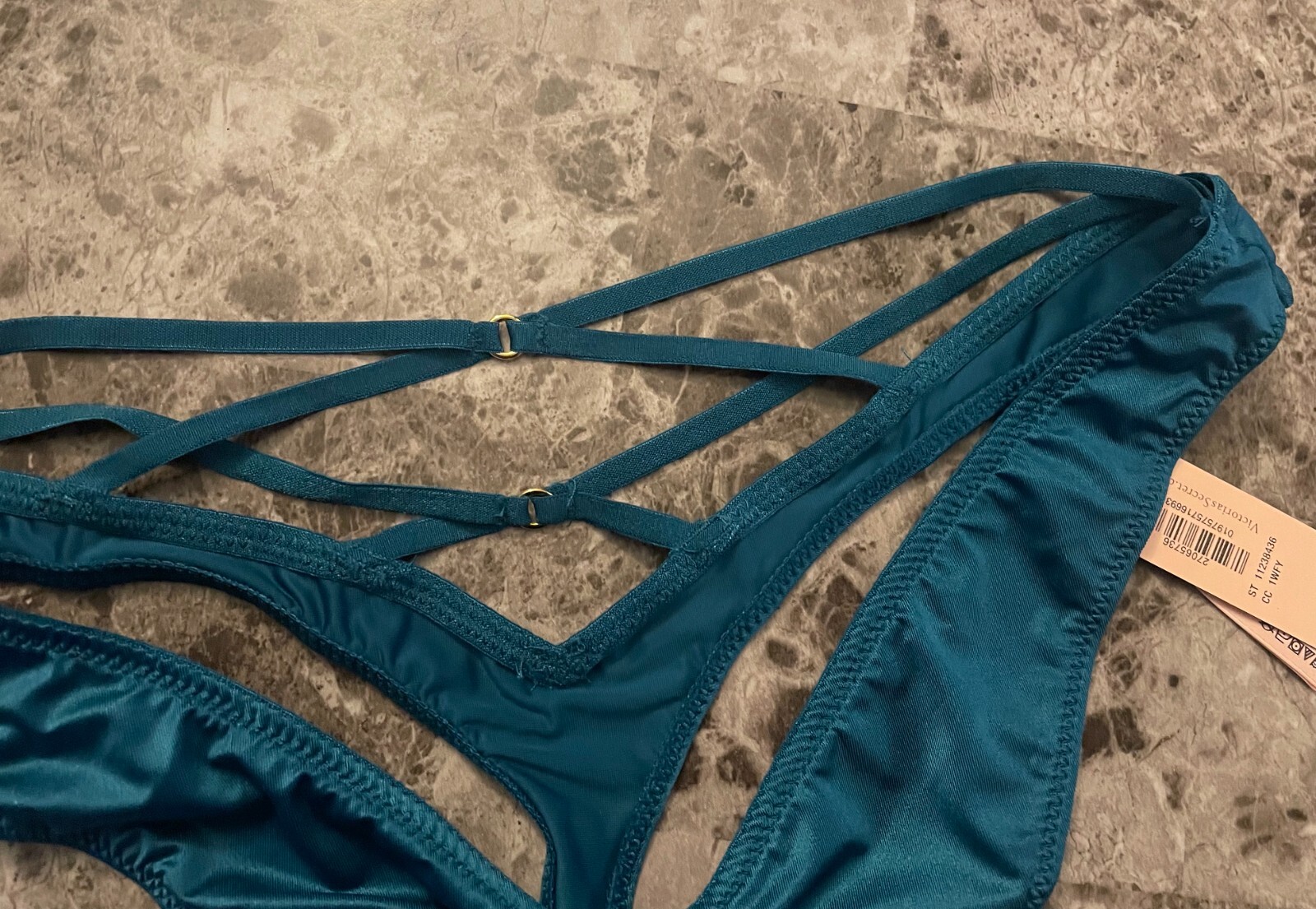 NWT VICTORIA’S SECRET TURQUOISE BLUE SATIN SMOOTH STRAPPY HIGH LEG THONG PANTIES