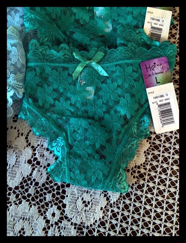 HERS BY HERMAN Lot of 4 Light Aqua Blue Teal Green Lace Thong/Panties Large
